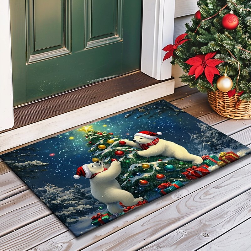 Christmas Decoration Doormat Xmas Polar Bears Kitchen Mat Floor Mat Non-Slip Area Rug Oil Proof Rug Indoor Outdoor Mat Bedroom Decor Bathroom Mat Entrance Rug4