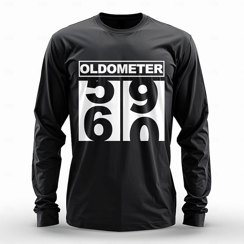 Men's Long Sleeve T-Shirt Funny Oldometer 59 to 60 Graphic 60th Birthday Gift for Him