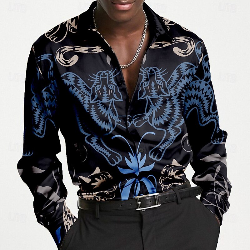 Men's Cat Shirt Dress Shirt Button Up Shirt Long Sleeve Casual Fashion Casual Vacation Causal Casual Summer Spring Fall Collared Shirts Button Up 3D Print Yellow Blue4