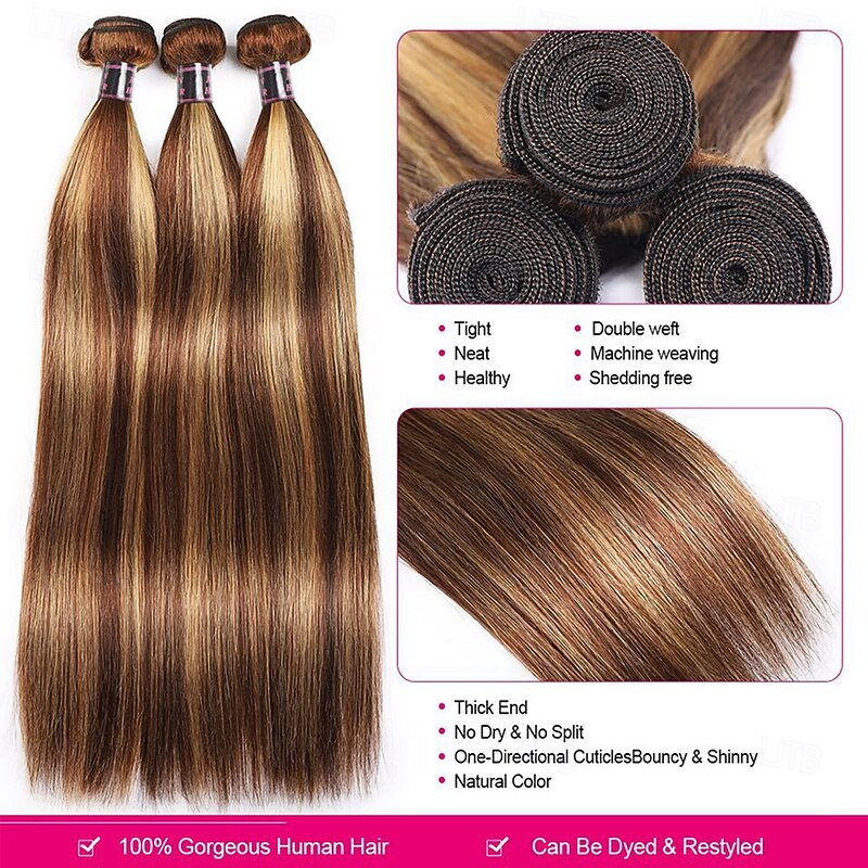 Highlight P4/27 Straight Human Hair Extensions 3 Bundles with Closure For Black Women3