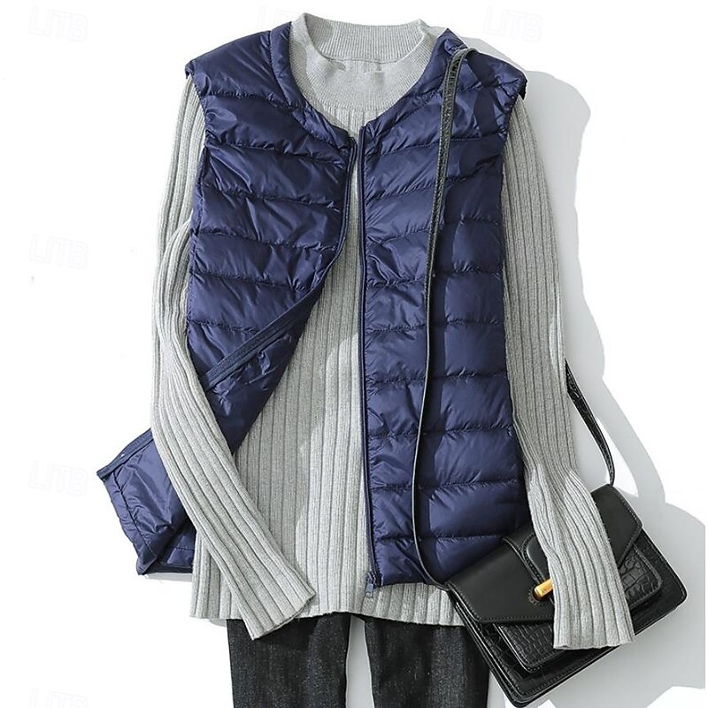 Light down vest women's short round neck autumn and winter new shoulder down jacket guts plus size3
