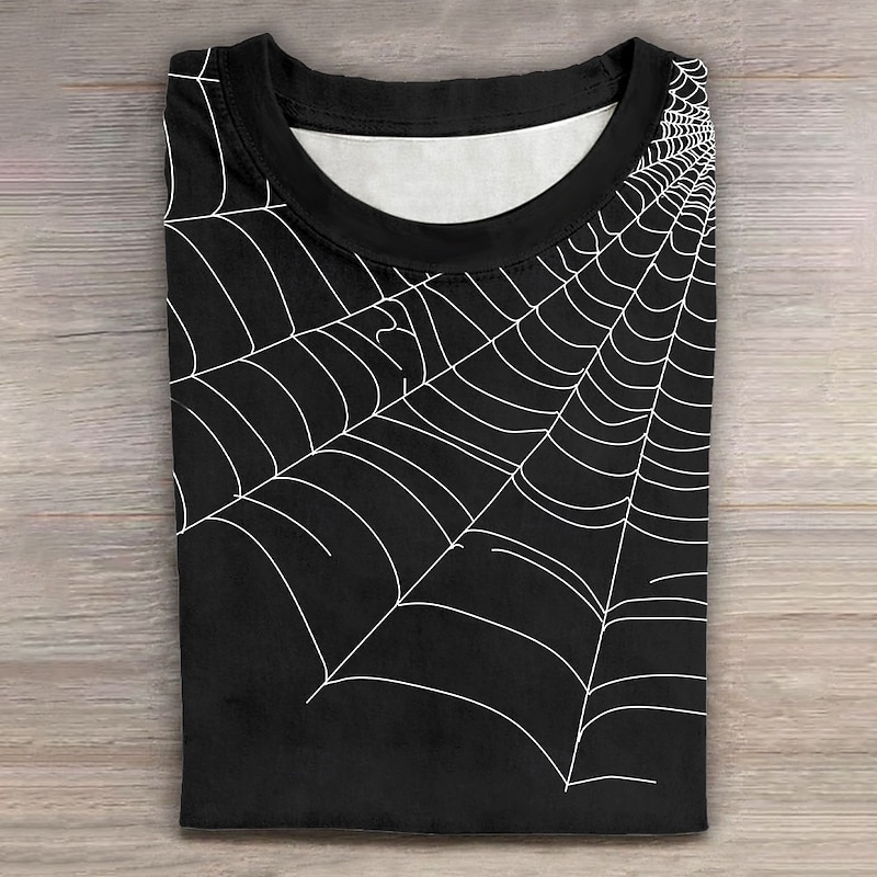 Halloween Men's Spider web T Shirt Short Sleeve T shirt 3D Print Crew Neck Shirt Fashion Athleisure Street Sports Outdoor Black Summer Spring Clothing Apparel S M L XL XXL XXXL