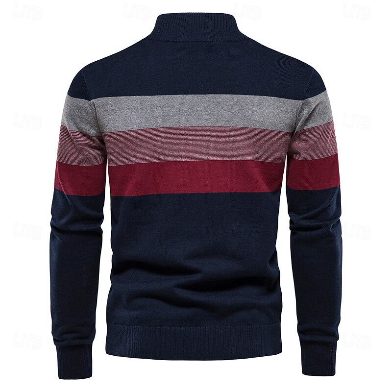 Cotton Strip Pullover Sweater for Men Quarter Zipper Autumn Winter Warm Casual Business Knitted Mens Sweaters2