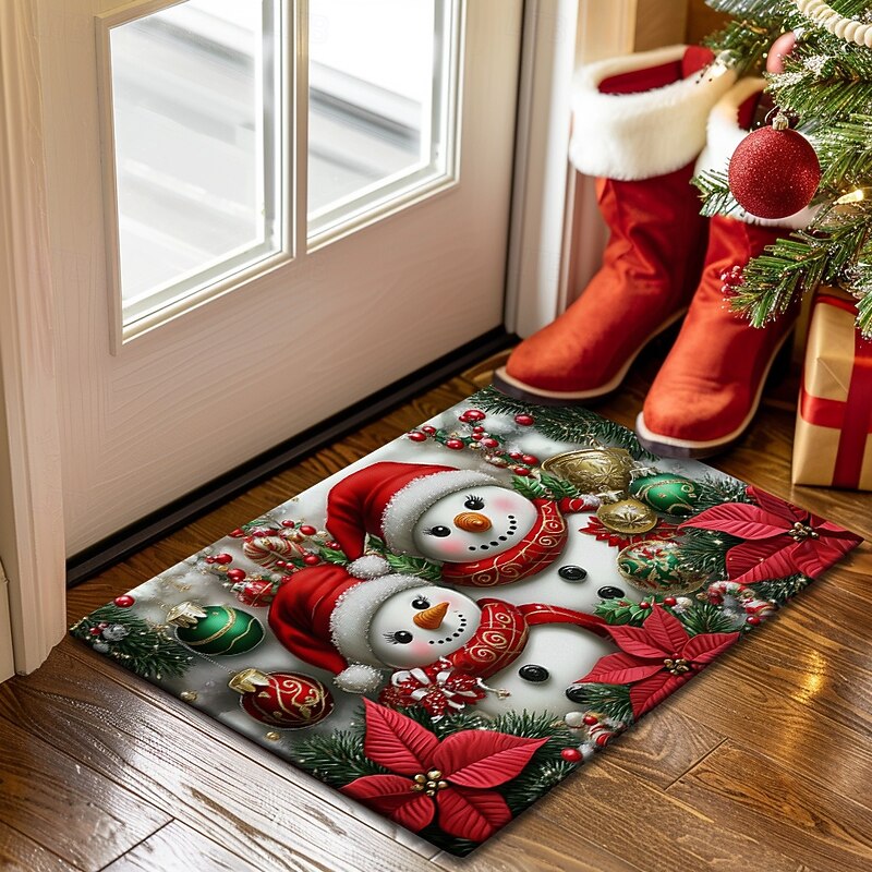 Christmas Decorations Doormat Snowman Kitchen Mat Floor Mat Non-Slip Area Rug Oil Proof Rug Indoor Outdoor Mat Bedroom Decor Bathroom Mat Entrance Rug3
