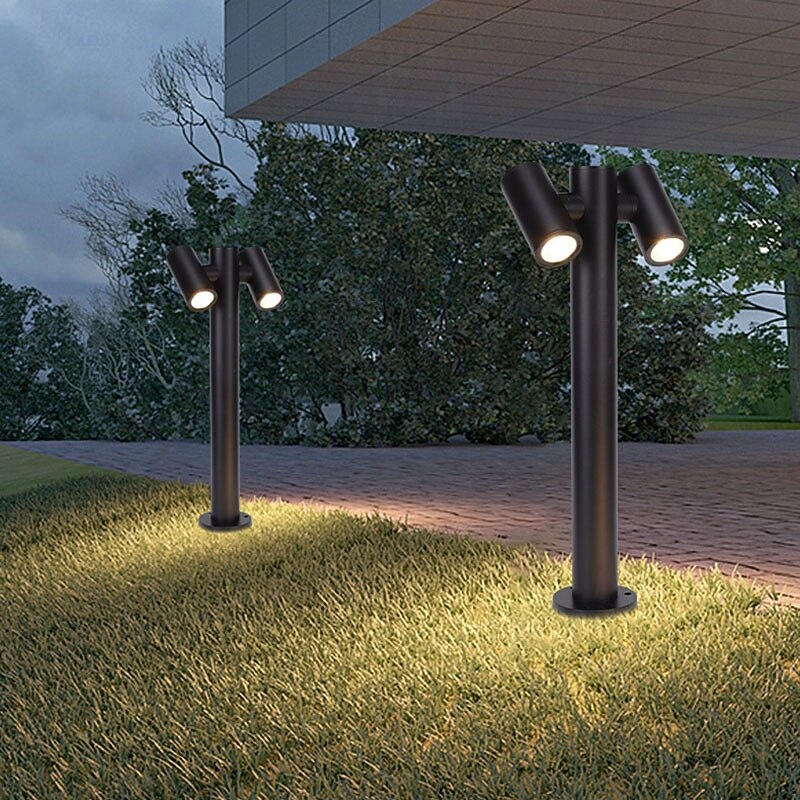 Modern Outdoor LED Landscape Lighting Wall Lights Black Aluminum Post Light with Dual Spotlights for Pathway 110V-240V 10 W4