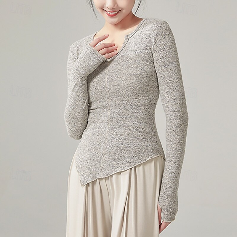 Activewear Top Pure Color Splicing Women's Performance Training Long Sleeve High Polyester4