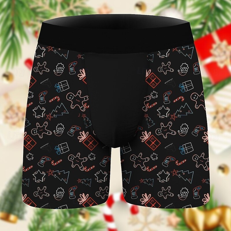 Gingerbread Man Christmas Pajamas Boxer Briefs Underwear Christmas Gift Men's Funny Christmas Pattern Adults Christmas New Year Christmas Eve Christmas Party4