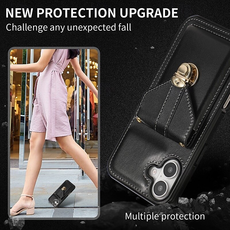 Phone Case For iPhone 17 Pro Max 17 Air 16 15 14 Pro Max Plus 13 12 11 Pro Max Mini Back Cover with Stand Holder with Lanyard Card Slot Retro TPU PU Leather3