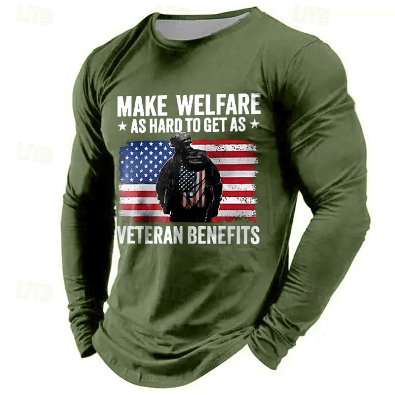 Veterans Day Men's Patriot Patriotic Veteran American US Flag Patriotic T shirt Long Sleeve T shirt 3D Print Crew Neck Shirt Casual Street Casual Daily Black Green Gray Summer Spring Fall Clothing3