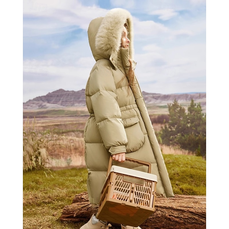 Kids Girls' Down Coat Puffer Jacket Solid Color Fashion Pocket School Coat Outerwear 4-12 Years Fall Black Army Green2