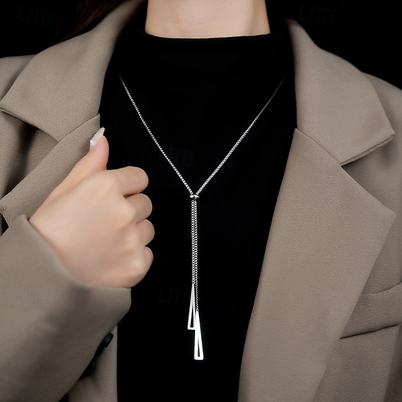 Minimalist Geometric Long Pendant Necklace for Women – Elegant Chain Jewelry for Office, Casual, and Evening Wear