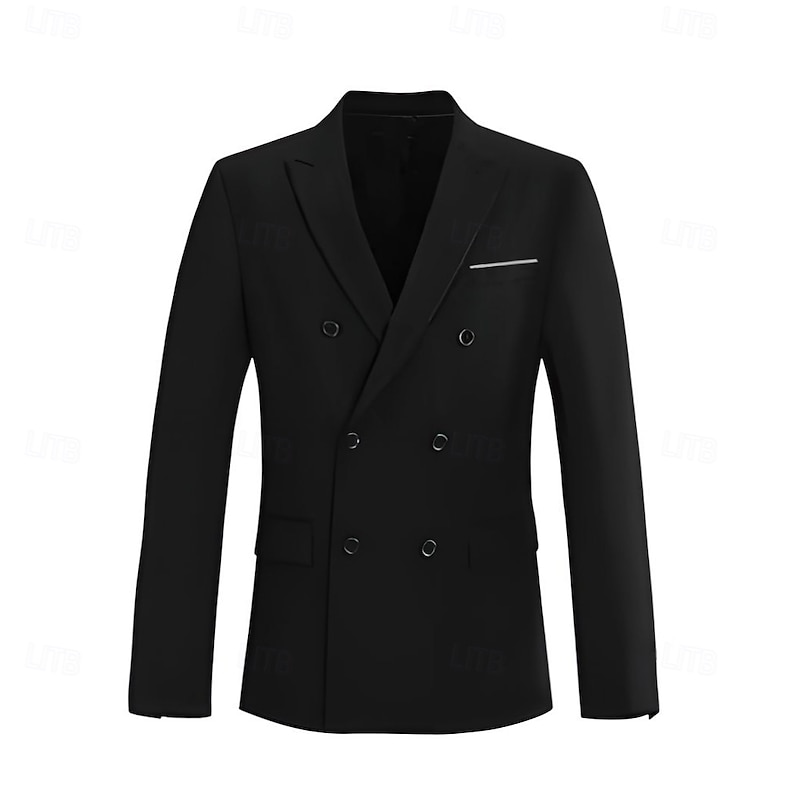 Men's Blazer Jacket School Formal Wedding Elegant Neutral Fall Winter Polyester Rayon Solid Color Double Breasted Blazer Black Navy Blue4