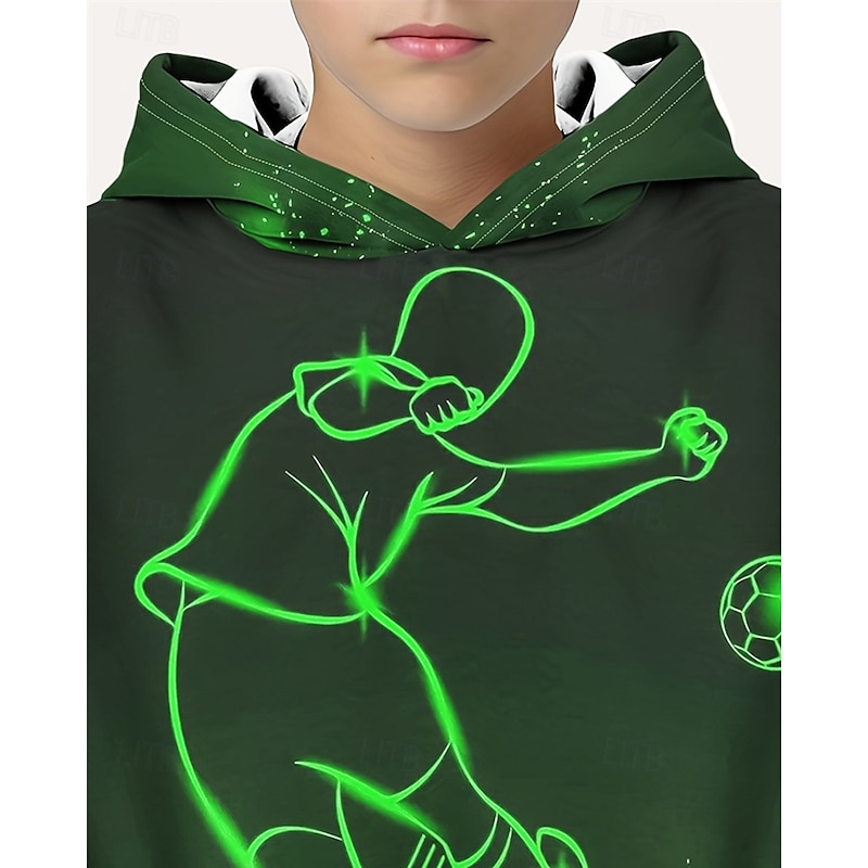 Boys 3D Graphic Football Hoodie Long Sleeve Spring Fall Fashion Streetwear Kids 4-12 Years Hooded Outdoor Casual Daily Regular Fit4
