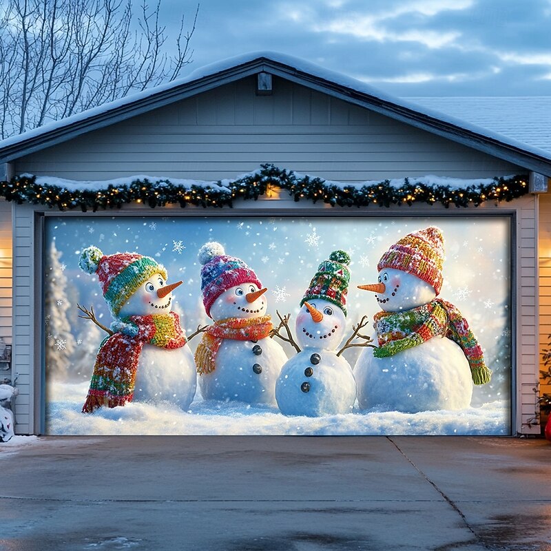 Christmas Outdoor Garage Door Cover Xmas Banner Snowmans Large Christmas Backdrop Decoration for Holiday Outdoor Garage Door Home Wall Decorations4