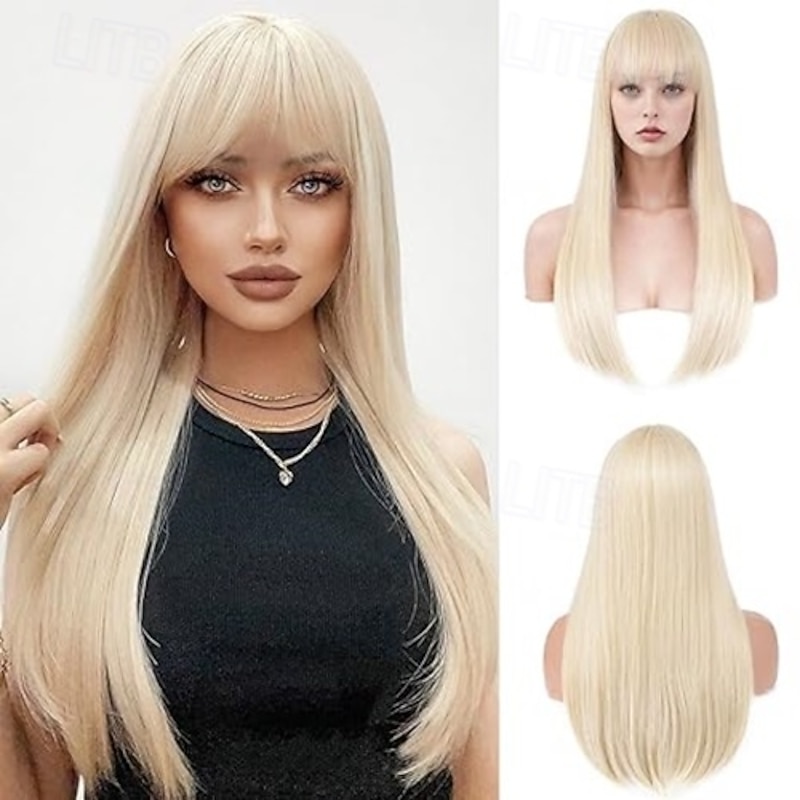 Wig with Bangs for Women Long Straight Wig for Grils Heat Resistant Synthetic Colored Wig for Cosplay for Party Halloween Daily Use
