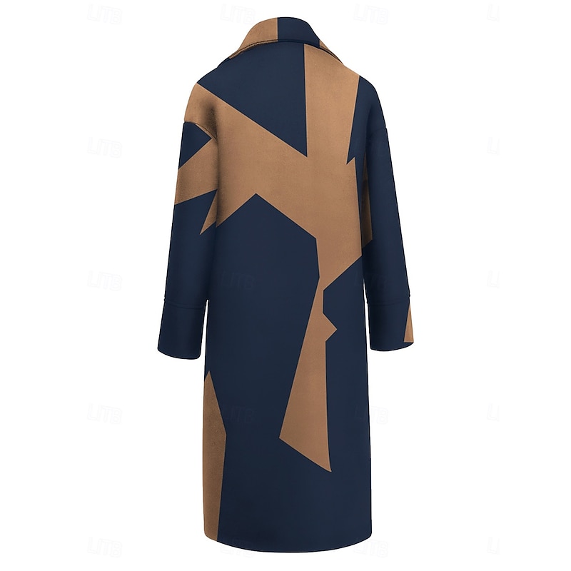 Women's Winter Coat Coat Cloak / Capes Windproof Warm Pocket Casual Street Style Color Block Vacation Work Street Daily Wear Single Breasted Turndown Loose Fit Long Sleeve Outerwear Blue Khaki Fall3