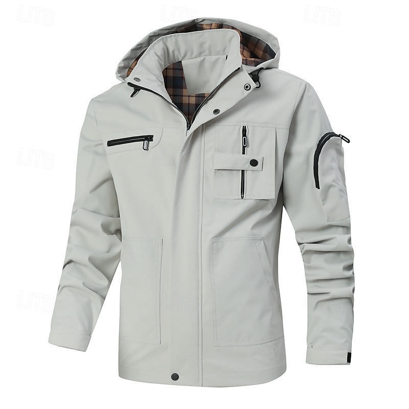 Men's Sport Coat Hiking Jacket Parka Windcheater Jacket Sports Outdoor Camping & Hiking Waterproof Windbreaker Zipper Pocket Fall Winter Solid Color Active Hooded Regular Black White Dark Green Jacket