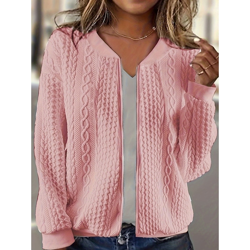 Women's Casual Jacket Textured Jackets Patchwork Solid Color Comfortable Stylish Regular Fit Outerwear Long Sleeve Spring White S4