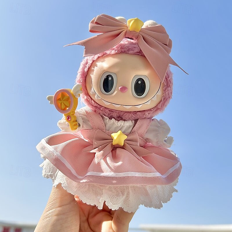 Doll Clothes Suit 7in/17cm Plush Labulabu Doll Clothes Sweet Pink Dress and Headband(WITHOUT Doll)4