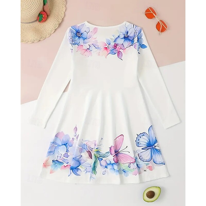 Easter Girls' 3D Floral Graphic Dress Long Sleeve Summer Spring Vacation Daily Holiday Beautiful Sweet Kids 4-12 Years Casual Dress A Line Dress Knee-length Regular Fit3