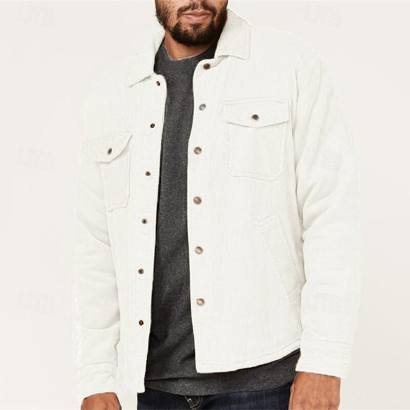 Men's Lightweight Jacket Trucker Jacket Corduroy Jacket Daily Vacation Warm Pocket Spring &  Fall Plain Fashion Classic Lapel Regular Yellow Beige Jacket3