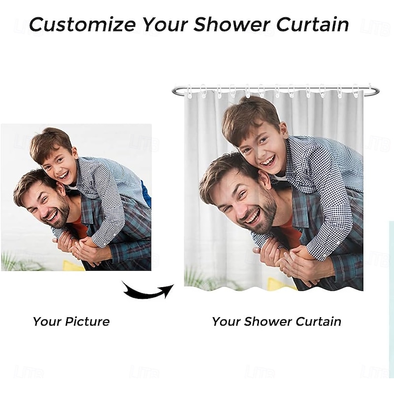 Personalized Photo Shower Curtain with 12 Hooks- Custom Bathroom Decor Fabric Waterproof Washable Upload Your Image Photo Picture for Bathroom Hotel4