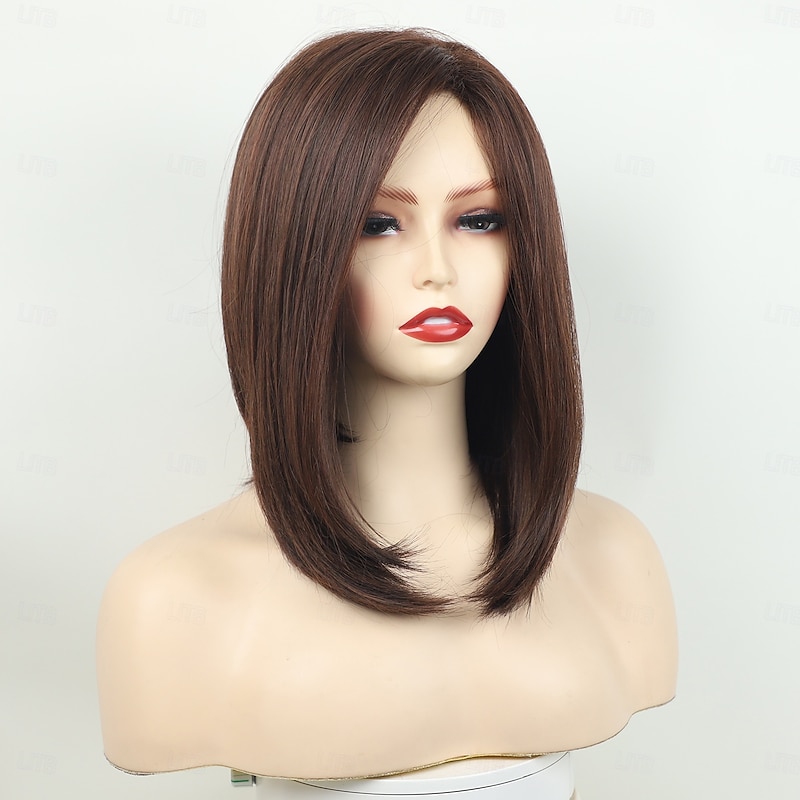 Synthetic Wig Straight Asymmetrical Wig Medium Length Brown Synthetic Hair Women's Fashionable Design Soft Natural Brown4
