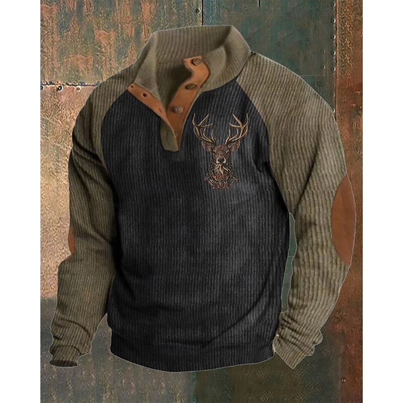 Men's Sweatshirt Black Brown Standing Collar Graphic Color Block Print Patchwork Daily Holiday Going out Polyester Streetwear Casual Bavarian Fall Winter Clothing Apparel Hoodies Sweatshirts  Long2