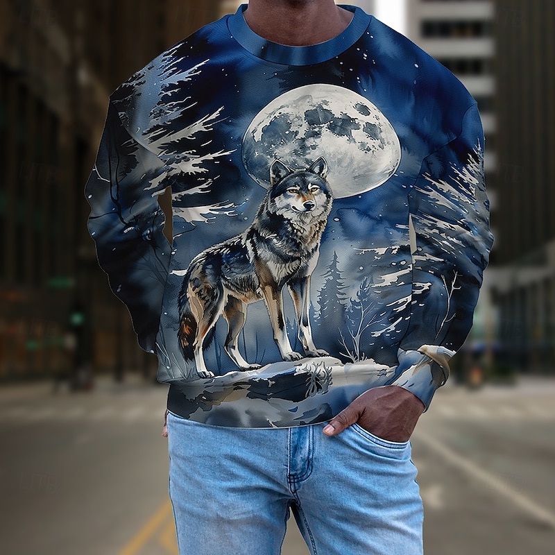 Men's Graphic Wolf Dark Sweatshirts Golf Pullover Sweatshirt Long Sleeve Sweatshirt Hooded Vacation Cool Daily Print Vacation Sports Outdoor Going out Printing Winter Spring &  Fall