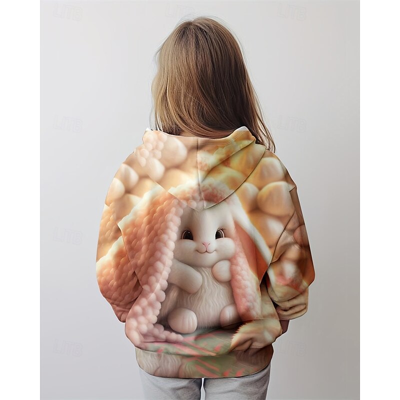 Easter Girls' 3D Graphic Rabbit Hoodie Long Sleeve Fall Winter Fashion Adorable Basic Kids 4-12 Years Hooded Outdoor Casual Daily Regular Fit2