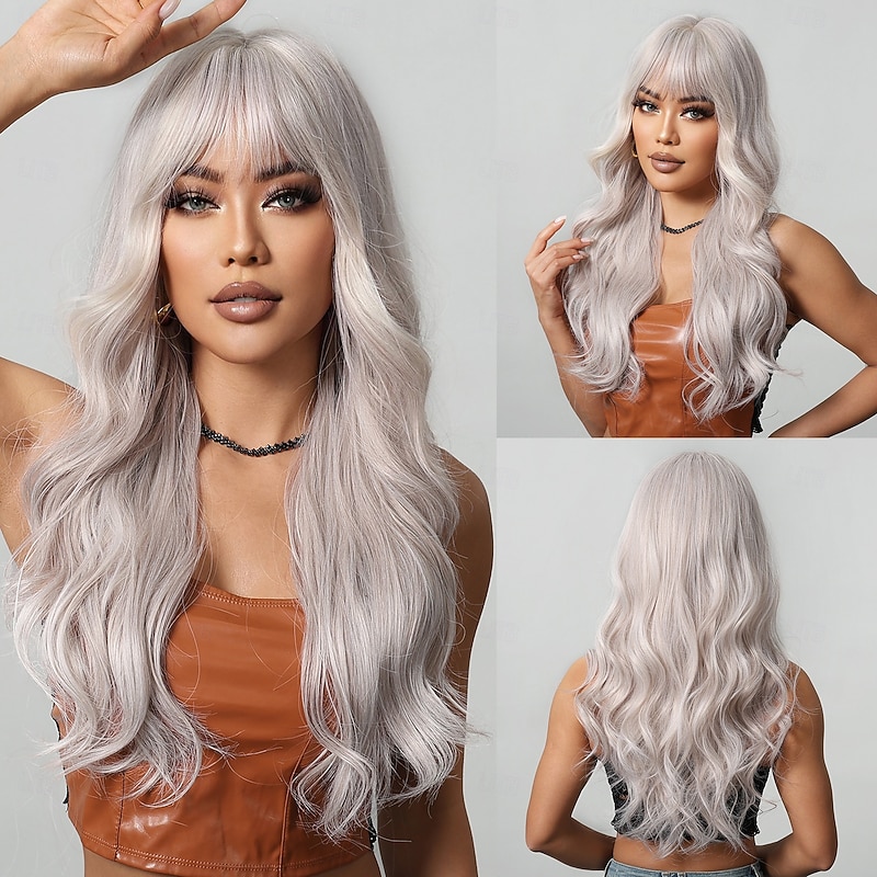 Synthetic Wig Uniforms Career Costumes Princess Curly Wavy Middle Part Layered Haircut With Bangs Machine Made Wig 26 inch Light Blonde Synthetic Hair Women's Cosplay Party Fashion Blonde