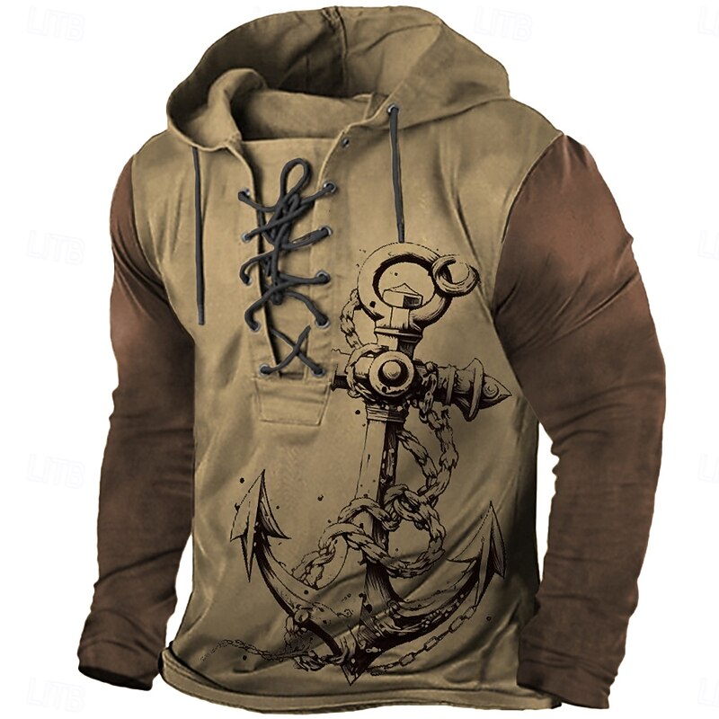 Men's Anchor Hoodie Hoodies Sweatshirt Fashion Cool Long Sleeve Hooded Brown Drawstring Fall Winter Designer
