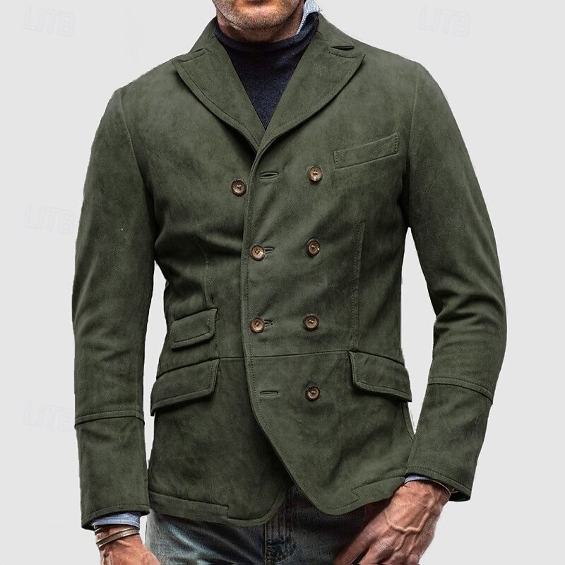 Men's Casual Jacket Blazer Daily Vacation Warm Pocket Fall & Winter Plain Vintage Fashion Lapel Regular Black Brown Khaki Army Green Grey Jacket4