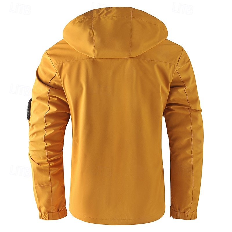 Men's Sport Coat Hiking Jacket Parka Windcheater Jacket Sports Outdoor Camping & Hiking Waterproof Windbreaker Zipper Pocket Fall Winter Solid Color Active Hooded Regular Black White Yellow Burgundy2
