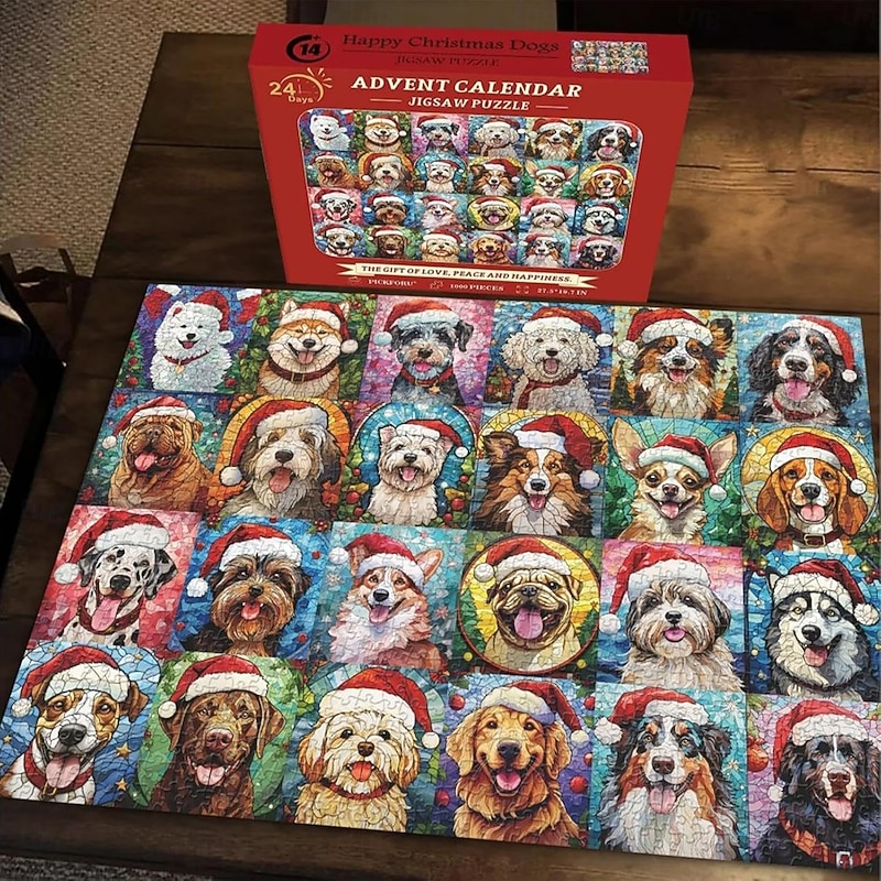 Christmas Advent Calendar 2025,Dog/Cat 1000pcs Jigsaw Puzzles 24 Days Countdown Calendar Xmas Gift,Funny Dog Holiday Puzzles  Holiday Puzzles For Dog/Cat Lover2