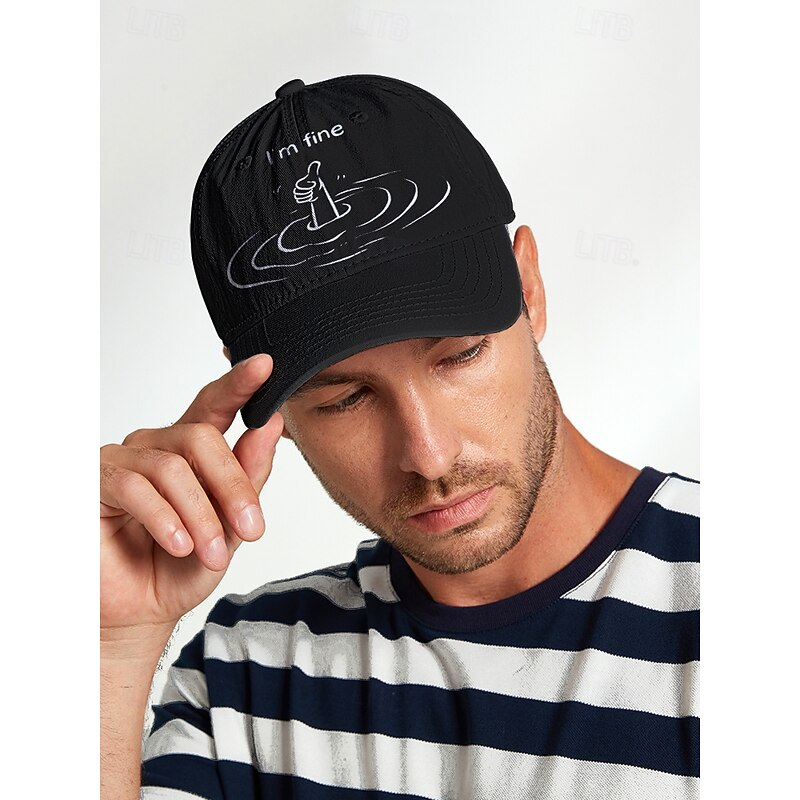 Men's Navy Blue Baseball Cap with 'I'm Fine' Graphic – Funny Embroidered Design, Adjustable Snapback for Casual Wear3