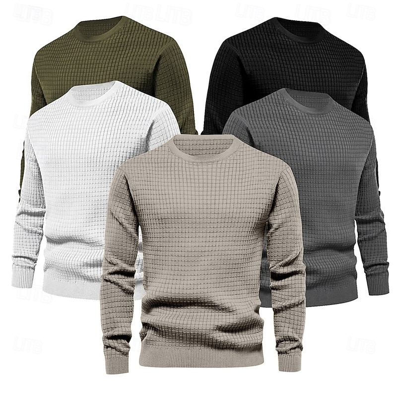 Men's T Shirt Tee Waffle Knit Tee Tee Top Long Sleeve Crew Neck Spring &  Fall Plain Fashion Designer Basic Vacation Street Going out Black White Dark Gray Top Tee for Men