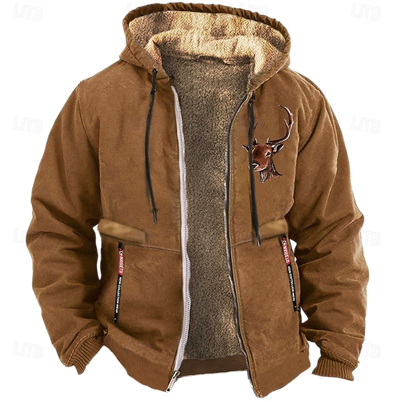 Men's Elk Graphic Prints Fleece Sweatshirt Long Sleeve Sweatshirts  Hooded Vintage Western Style Vacation Hunting Fall & Winter Black Blue Brown Clothing Apparel Designer Graphic Print S M L XL XXL3