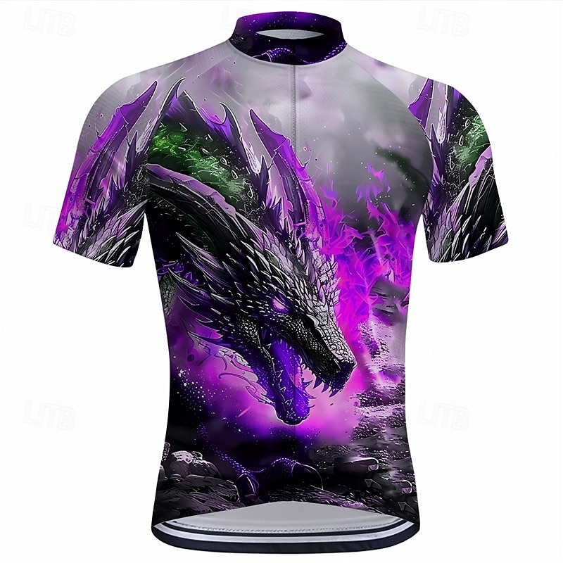 Men's Cycling Jersey Dragon Short Sleeve Bike Tee Tshirt Top with 3 Rear Pockets Mountain Bike MTB Road Bike Cycling Quick Dry Front Zipper Wicking Sports Yellow Blue Purple Clothing Apparel2