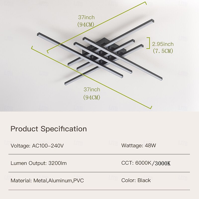 LED Ceiling Light Stepless Dimming 6 Heads Linear Modern Sputnik Chandelier Long Strip Semi Flush Mount Ceiling Lamp Fixture Minimalist Chandeliers Ceiling Lights for Dining Room Bedroom Kitchen Office 110-240V DIMMABLE WITH REMOTE CONTROL3