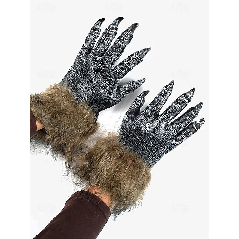 Realistic Werewolf Claw Gloves with Faux Fur Cuffs – Scary Halloween Costume Accessories for Cosplay & Horror-Themed Events2