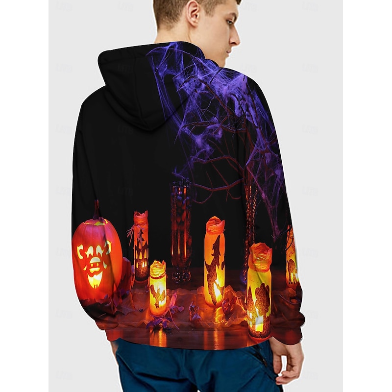 Bat Witch Pumpkin Hoodie Pullover Halloween 3D Front Pocket Graphic For Couple's Men's Women's Adults' Halloween Carnival Masquerade 3D Print Party Casual Daily2