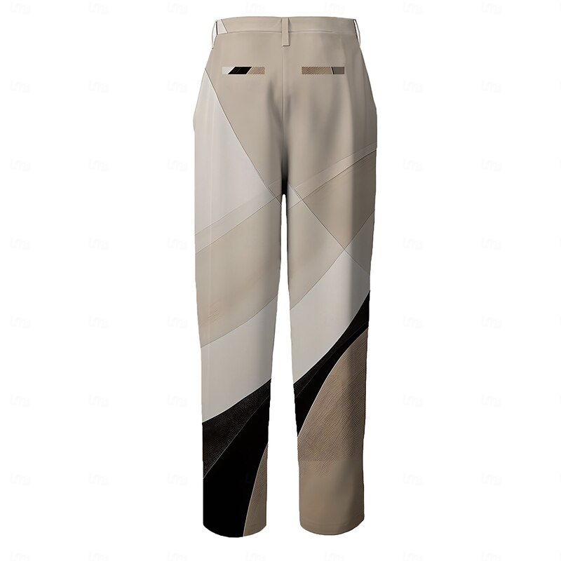 Men's Geometric Dress Pants Mid Waist Business Casual Formal Dailywear Pocket Summer Spring Fall Beige2