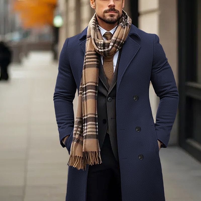 Men's Winter Coat Wool Coat Overcoat Outdoor Daily Wear Fall & Winter Polyester Thermal Warm Outerwear Clothing Apparel Fashion Streetwear Plain Pocket Lapel Double Breasted4