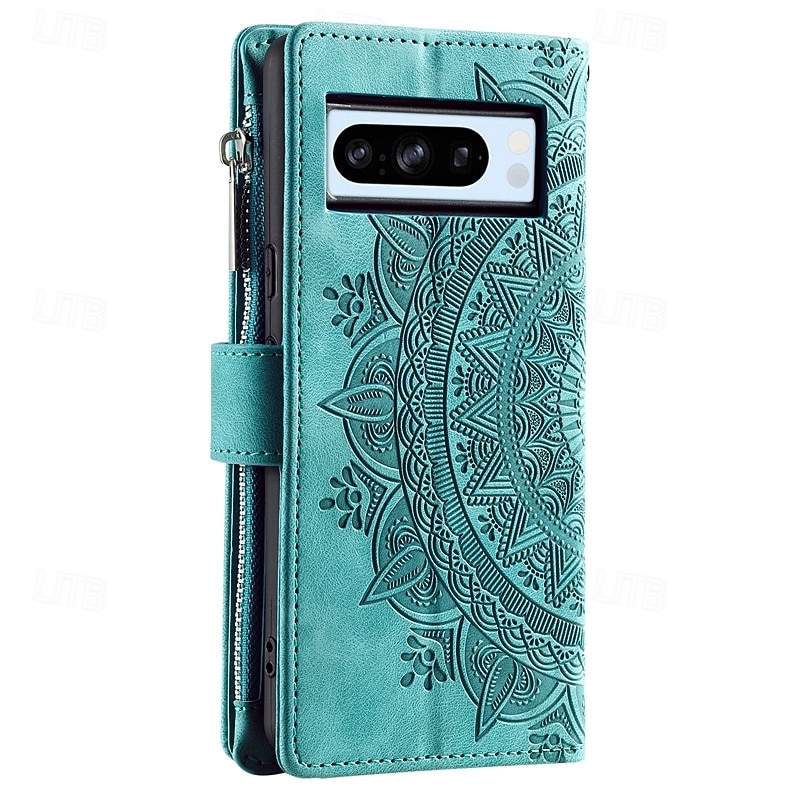 Phone Case For Google Pixel 8 Pro Pixel 8 Pixel 7 Pixel 7 Pro Pixel 6 Pixel 6 Pro Back Cover with Stand Holder with Wrist Strap Card Slot Retro TPU PU Leather2