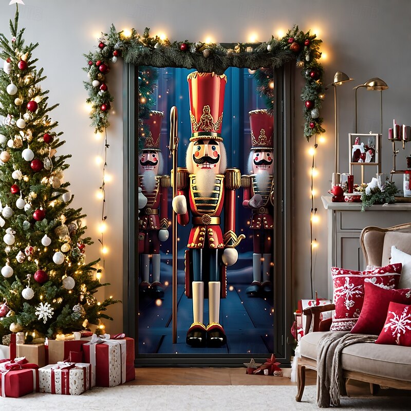 Christmas Door Decorations Door Covers Xmas Nutcrackers Door Tapestry Door Curtain Decoration Backdrop Door Banner for Front Door Farmhouse Holiday Party Decor Supplies Indoor/Outdoor2