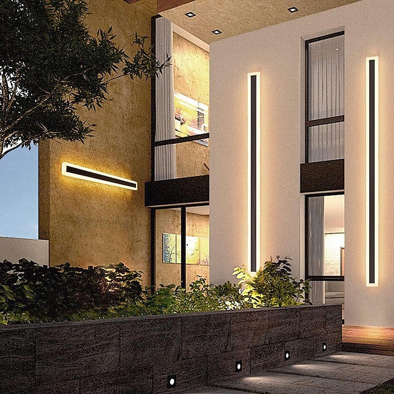 Modern Outdoor Waterproof LED Wall Sconce 15.7-70inch Color Light Optional IP65 Black Acrylic Wall Light Fixture Frosted Elegant AC85-265V2