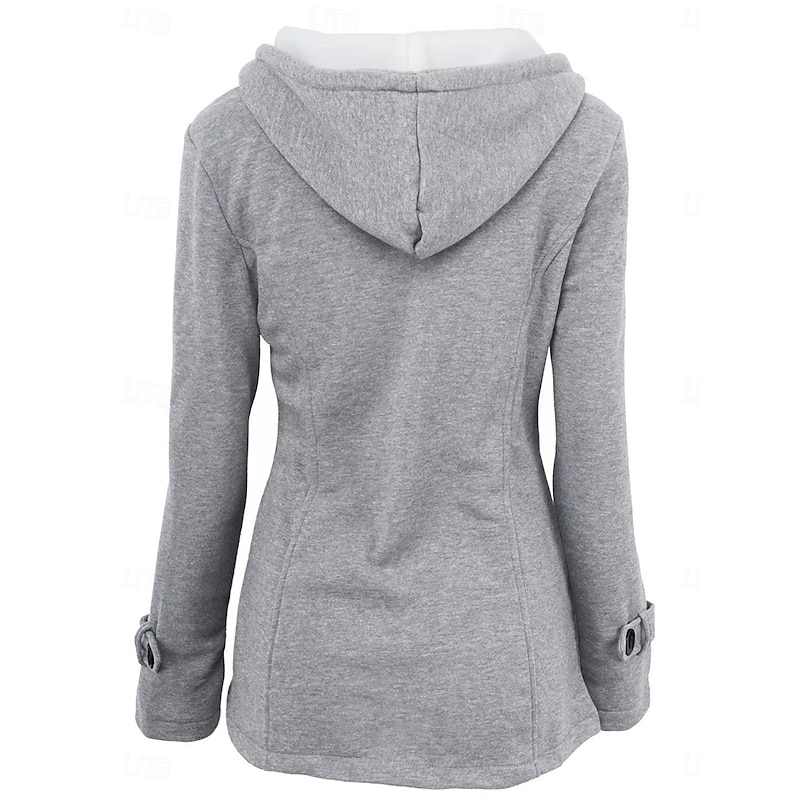 Women's Hoodie Jacket Warm Breathable Pocket Casual Street Style Solid Color Vacation Street Daily Wear Going out Single Breasted Hoodie Regular Fit Long Sleeve Outerwear Black Light Grey Dark Grey2
