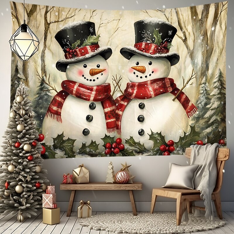 Christmas Decorations Snow Couple Hanging Tapestry Wall Art Large Tapestry Mural Decor Photograph Backdrop Blanket Curtain Home Bedroom Living Room Decoration2