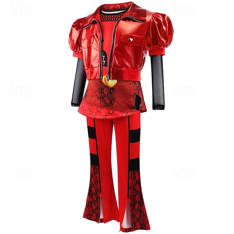 Kids Red Queen of Hearts Halloween Outfits Descendants The Rise of Red Cosplay Kid's Girls' Carnival Party Easy Halloween Costumes Dress Up4